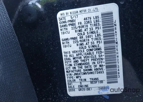 2017 Nissan Rogue Sl z USA, uszkodzony, nr VIN JN8AT2MV5HW273493